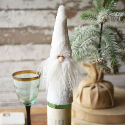 Felt Santa Wine Topper White Set of 2