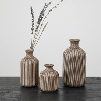 Fern Print Stoneware Vase Set of 3