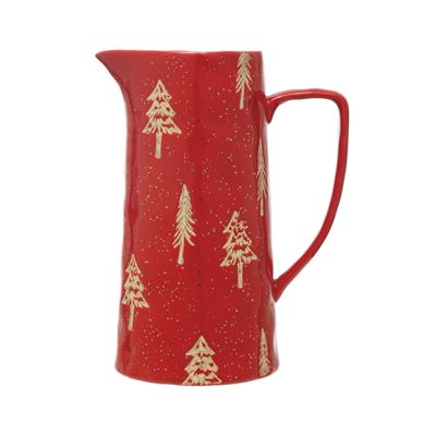 Festive Holiday Hand Stamped Pitcher