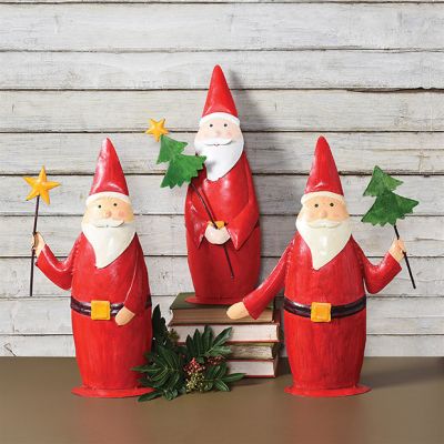 Festive Painted Metal Santa Set of 3