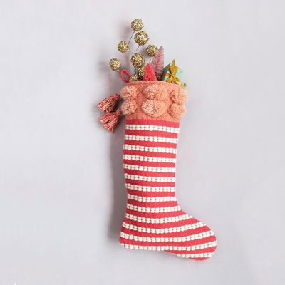 Festive Stripe Tasseled Holiday Stocking