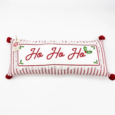 Festive Stripes Ho Ho Ho Christmas Lumbar Pillow