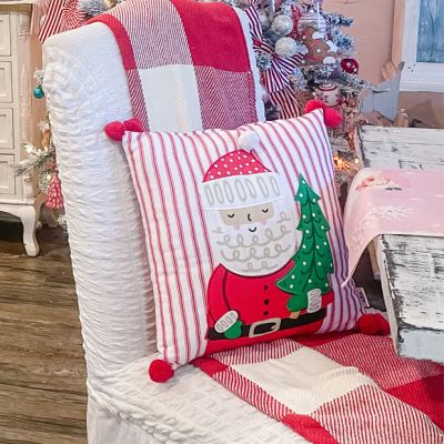 Festive Stripes Santa with Tree Christmas Accent Pillow