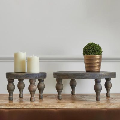 Finial Footed Wood Riser Set of 2