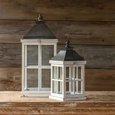 Fir Wood Windowpane Lantern Set of 2