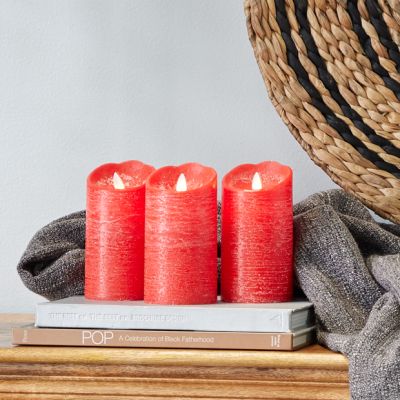 Flameless Frosted Red Pillar Candle Set of 3