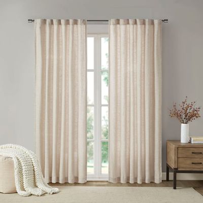 Fleece Lined Faux Linen Curtain Panel 84 Inch Set of 2
