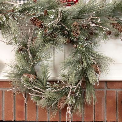 Flocked Twig and Pinecone Wreath 24 Inch