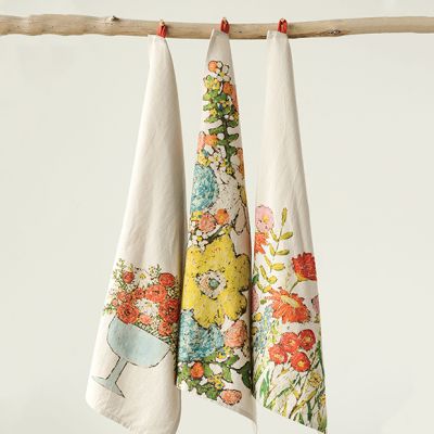 Floral Cotton Tea Towel Set of 3