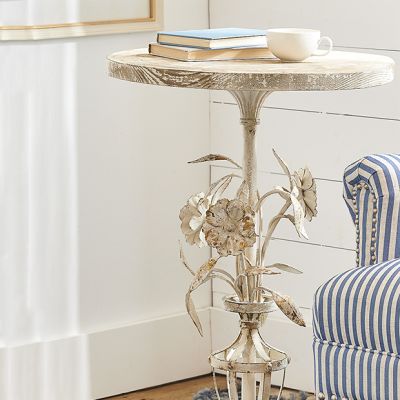Floral Detailed Round Accent Table