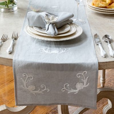 Floral Embroidered Linen Table Runner