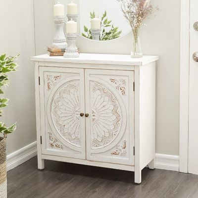 Floral Medallion Wood Accent Cabinet