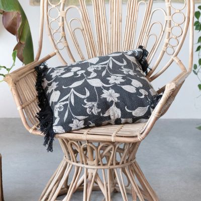 Floral Pattern Fringed Accent Pillow
