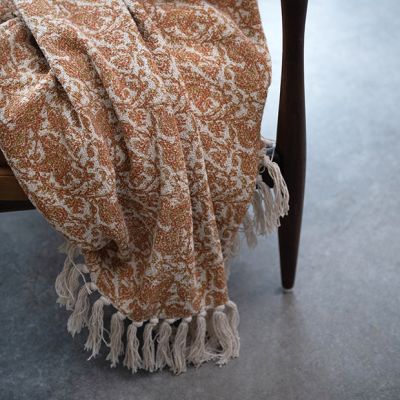 Floral Pattern Throw Blanket With Fringe