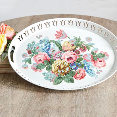 Floral Print Decorative Oval Tray