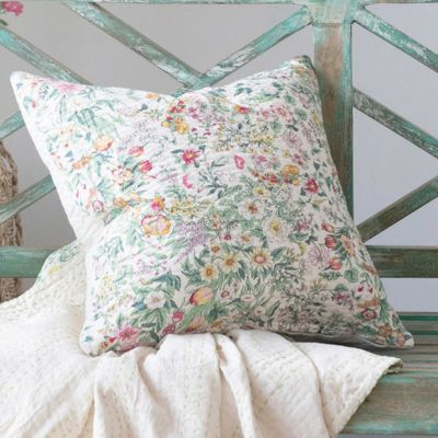 Floral Print Kantha Stitched Throw Pillow