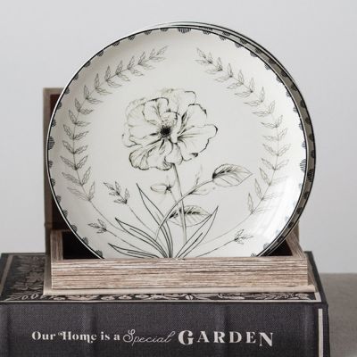 Floral Print Stoneware Plate Set of 4