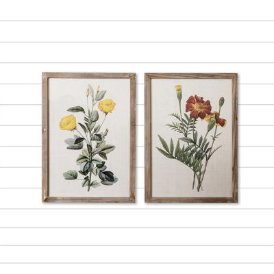 Floral Print With Fir Wood Frame Set of 2