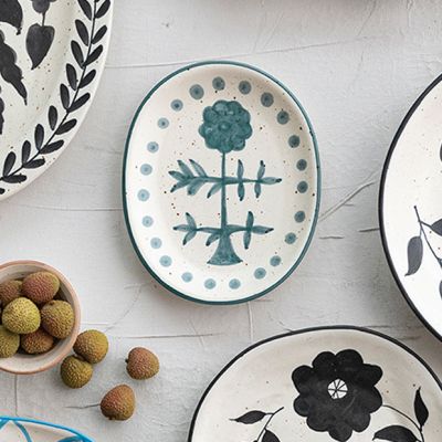 Floral Speckled Stoneware Platter
