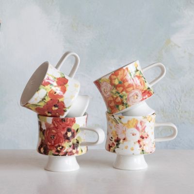 Floral Stoneware Footed Mug Set of 4