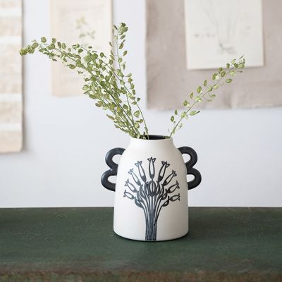 Flower Print Stoneware Vase