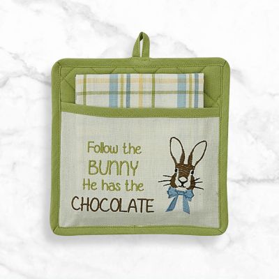 Follow The Bunny Potholder and Dish Towel Set