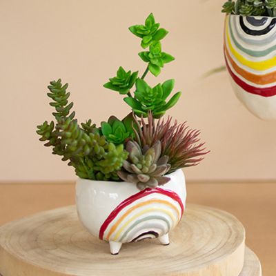 Footed Ceramic Rainbow Pot Planter