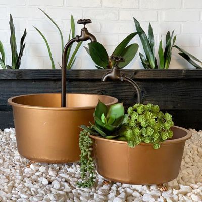Footed Copper Planter Bowl With Faucet Set of 2