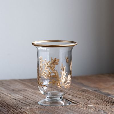 Footed Etched Glass Vase Set of 2