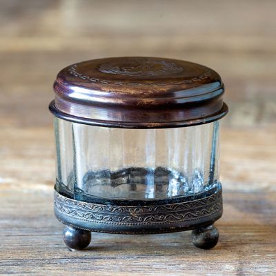 Footed Glass Lidded Trinket Jar