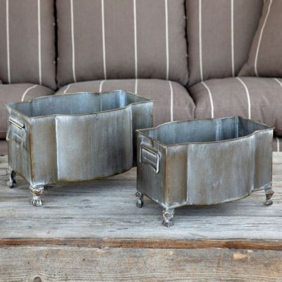 Footed Metal Planter With Handles Set of 2
