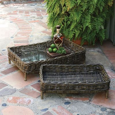 Footed Rattan Basket Trays Set of 2