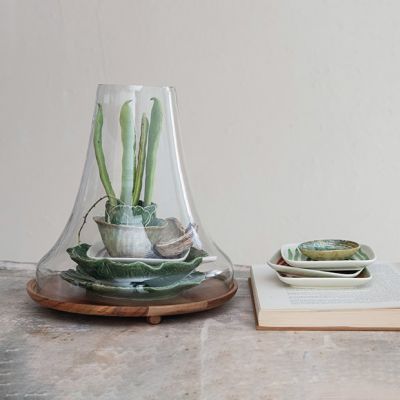 Footed Wood Base with Recycled Glass Cloche