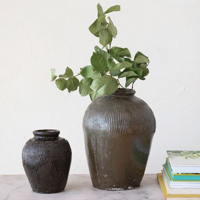 Found Clay Textured Jar Vase