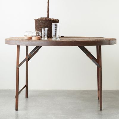Found Round Wood Folding Table