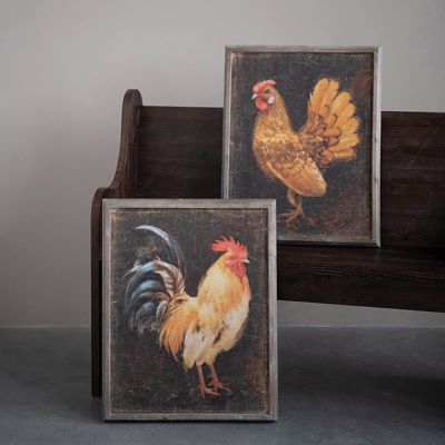 Framed Distressed Chicken Wall Decor Set of 2