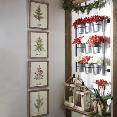 Framed Holiday Botanical Art, Set of 4
