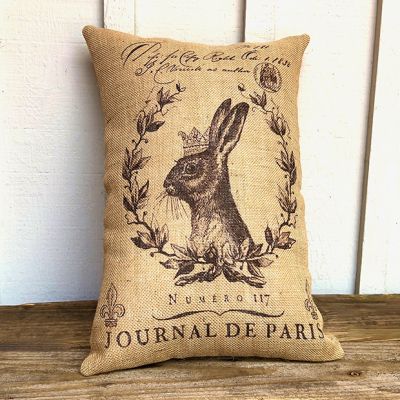 French Country Burlap Rabbit Pillow