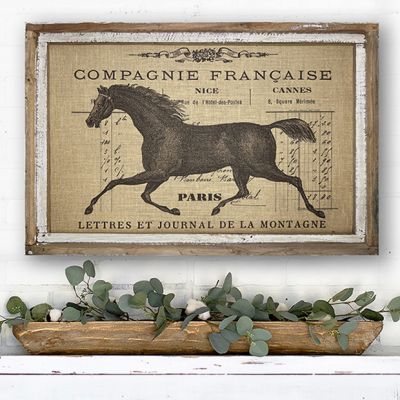 French Country Horse On Burlap Wall Art