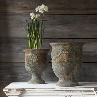 French Inspired Metal Urn Planter Set of 2