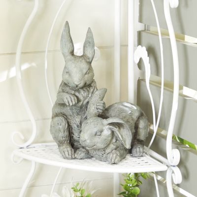 Friendly Bunnies Garden Statue Gray