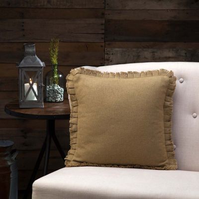 Fringed Burlap Throw Pillow Cover