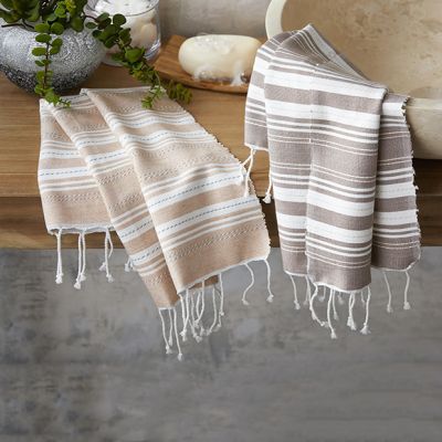 Fringed Cotton Striped Guest Towels Set of 2