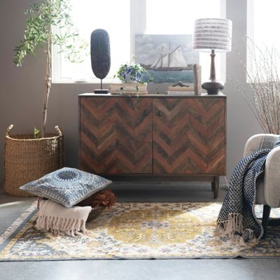 Fringed Distressed Print Accent Rug