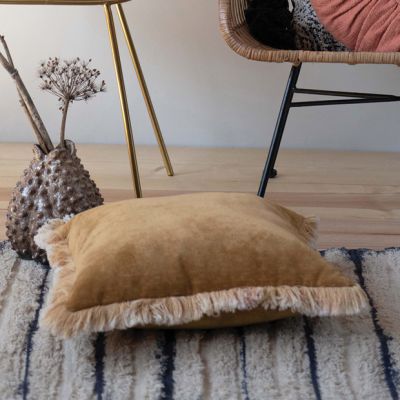 Fringed Mustard Accent Pillow