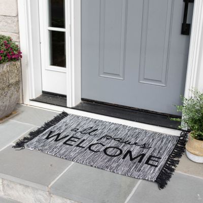 Fringed Woven All Paws Welcome Rug