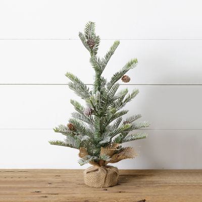 Frosted Pinecone Evergreen With Burlap Base Small