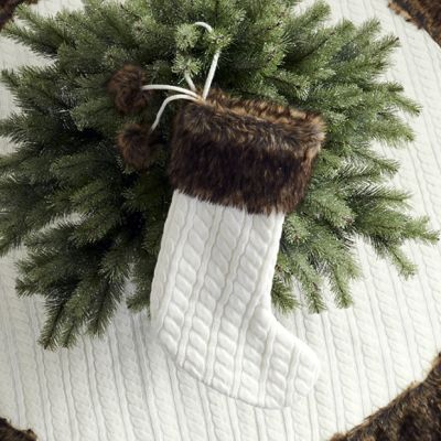 Fur Trim Cable Knit Stocking