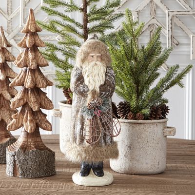 Fur Trimmed Standing Winter Santa Figurine
