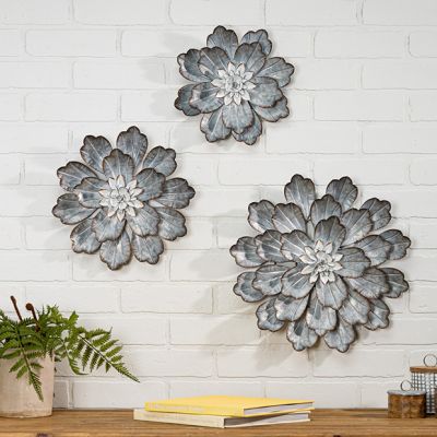 Galvanized Metal Dahlia Wall Flowers Set of 3